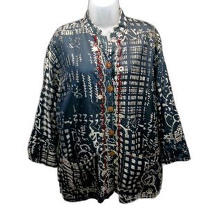 Tienda Ho Abstract Embroidered 100% Rayon Lined Button Down Jacket 2 Pocket. OS.